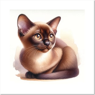 Burmese Cat Watercolor Kitten - Cute Kitties Posters and Art